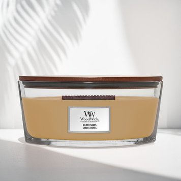 Ароматична свічка з ароматом інжиру та гваякового дерева Woodwick Ellipse Gilded Sands 453 г