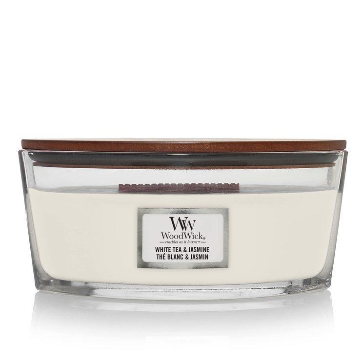 Ароматическая свеча с ароматом жасмина Woodwick Ellipse White Tea & Jasmine 453 г