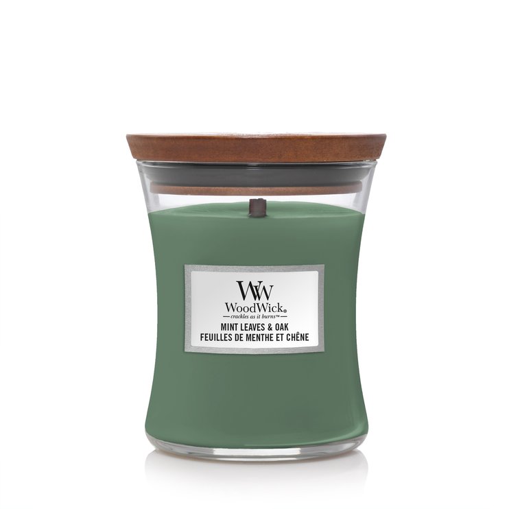 Ароматична свічка з нотами м'яти та дуба Woodwick Medium Mint leaves & Oak 275 г