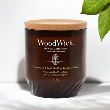 Свеча с ароматом базилика и листьев помидора Tomato leaf & basil RENEW Woodwick