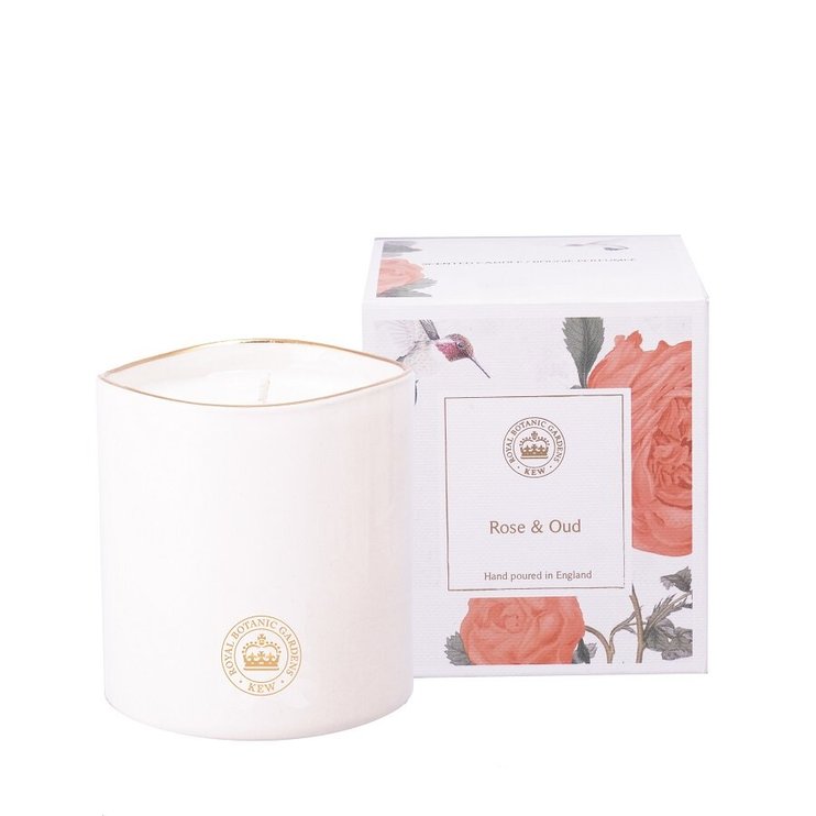 Ароматична свічка з деревно-квітковим ароматом Kew aromatics Rose and Oud 180 г