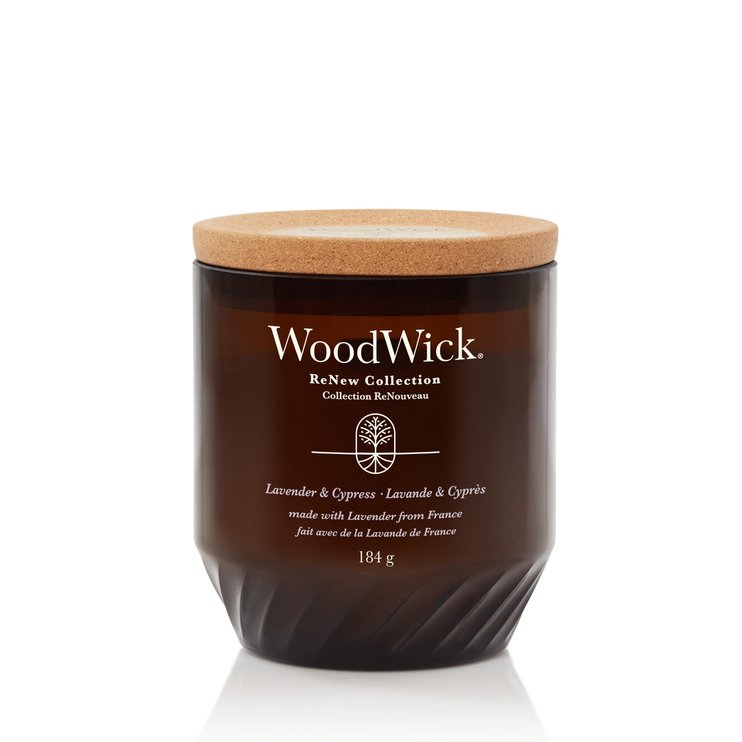 Свеча с ароматом лаванды и кипариса Lavender & Cypress RENEW Woodwick