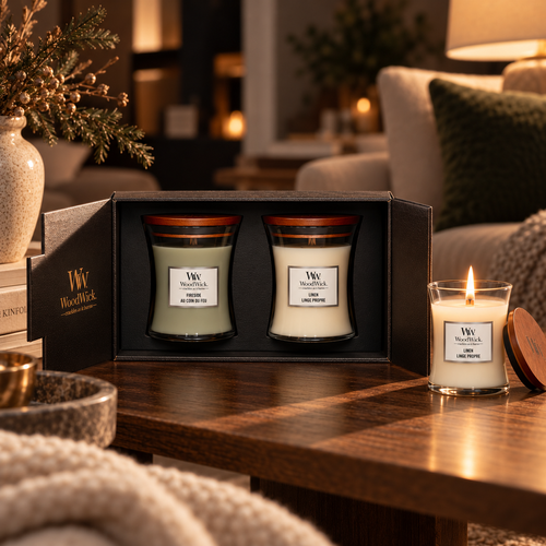 Набір свічок Woodwick Medium Fireside та Linen