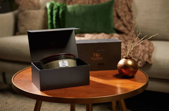 Ароматическая свеча с ароматом копченого дерева и яблочной кожуры Woodwick Ellipse Fireside 453 г в подарочной упаковке