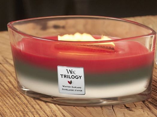 Ароматическая свеча с трехслойным ароматом Woodwick Ellipse Trilogy Winter Garland 453 г